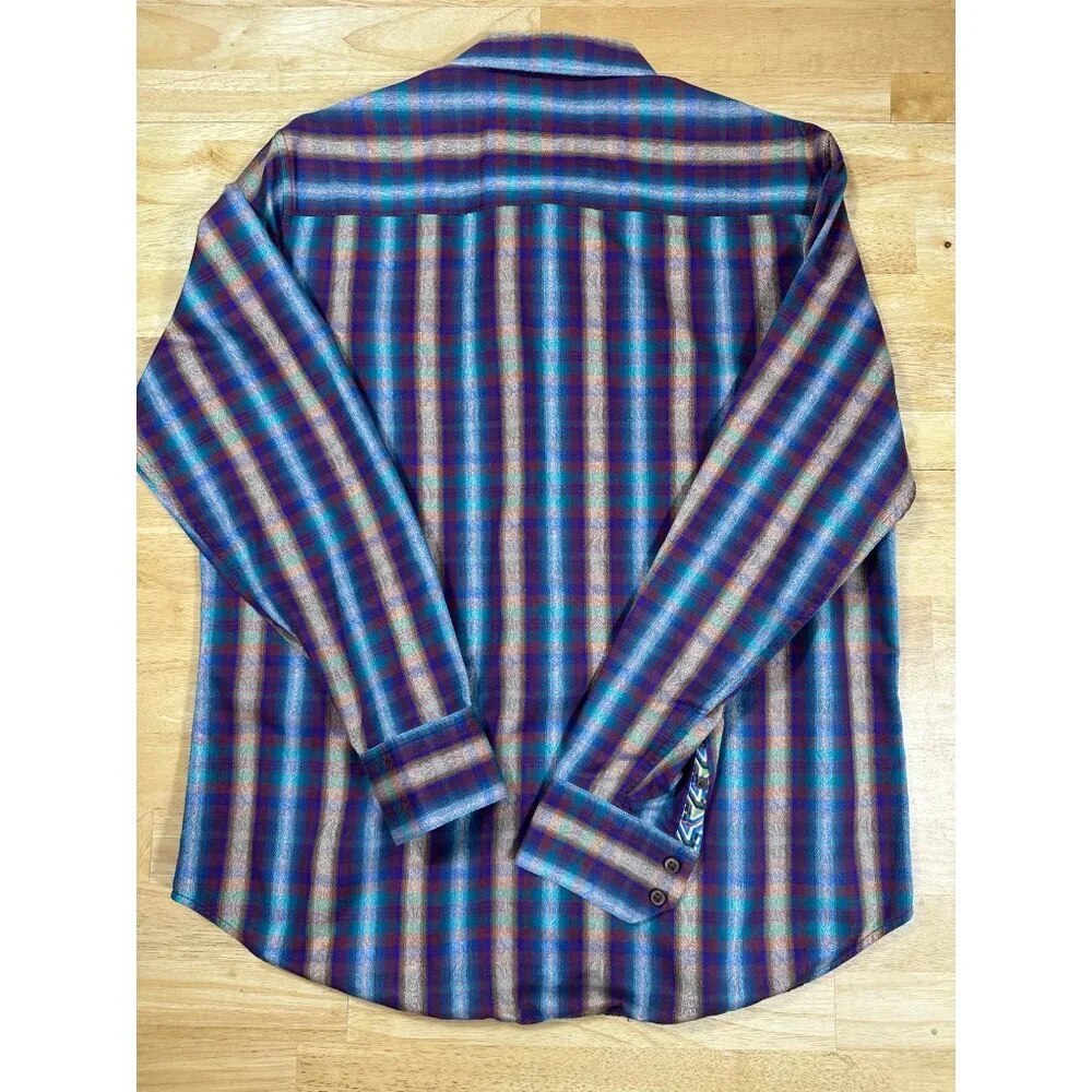 Robert Graham Purple Beige Plaid Men's Long Sleeve Button Down Shirt Size M